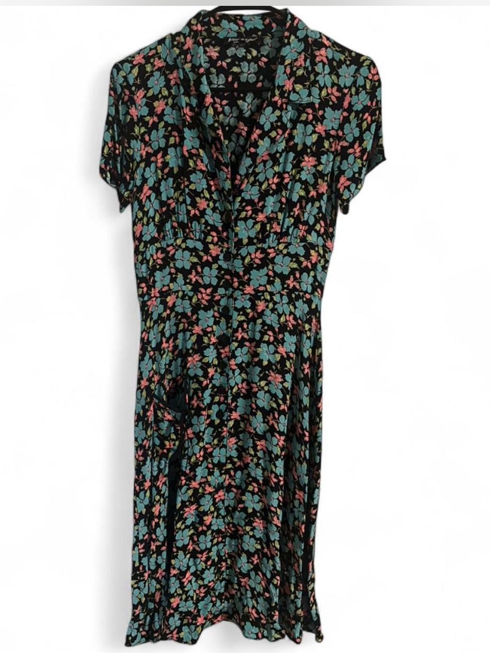VINTAGE BETSEY JOHNSON CUP OF COFFEE WAITRESS FLORAL MIDI DRESS SMALL